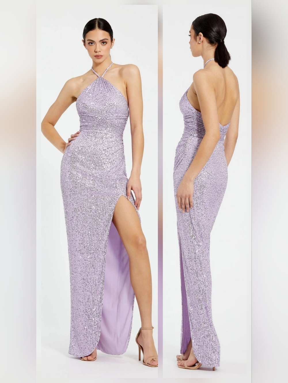 NWT- Ieena for Mac Duggal Purple Halter Neck Gown Sz